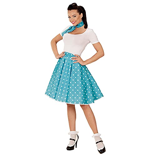 WIDMANN 01080-50s Disfraz Adulto Rock'n'Roll Chica, Lunares falda y pañuelo, turquesa, Talla Ênica