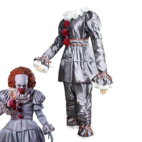LVLUOKJ Halloween Disfraces de Pennywise por Adulto, Carnaval Fiesta de Mascarada Disfraz de Payaso IT Horror Traje de Cosplay, Espeluznante Disfraz de Halloween por Hombres y Mujeres