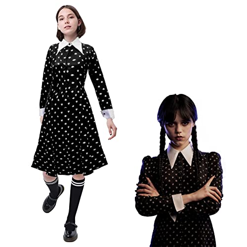 Kitimi Disfraz Miercoles Addams Niña Wednesday Addams Disfraz Familia Addams Vestido Miercoles Addams Niña y Mujer Escuela Gótica Vestido la Familia Addams Carnaval Halloween Cosplay