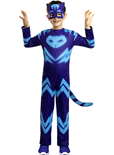 Funidelia | Disfraz de Gatuno PJ Masks para niño Dibujos Animados, Gatuno, Buhita, Gekko - Disfraz para niños y divertidos accesorios para Fiestas, Carnaval y Halloween - Talla 5-6 años - Azul
