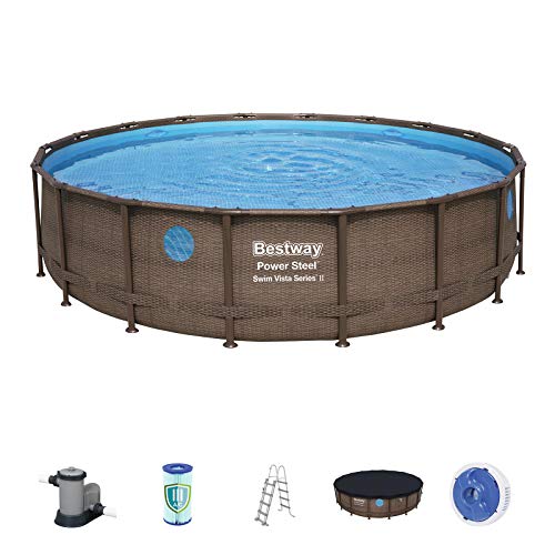 BESTWAY 56977 - Piscina Desmontable Tubular Power Steel Diseño Ratán 549x122 cm con Depuradora Cartucho 5.678 L/H