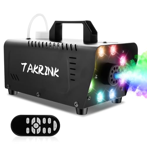 500W Máquina de Humo Automática con 8 LED 16 Colores RGB Máquina de Niebla con Remoto Inalámbrico Fog Machine Portátil para Fiesta Escenario Discoteca DJ Club Boda