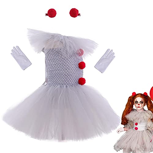 Firulab payaso para niña, lindos vestidos tutú con guantes y horquilla roja, tutú para niñas, Halloween disfraces cosplay payaso para niñas, cosplay Halloween