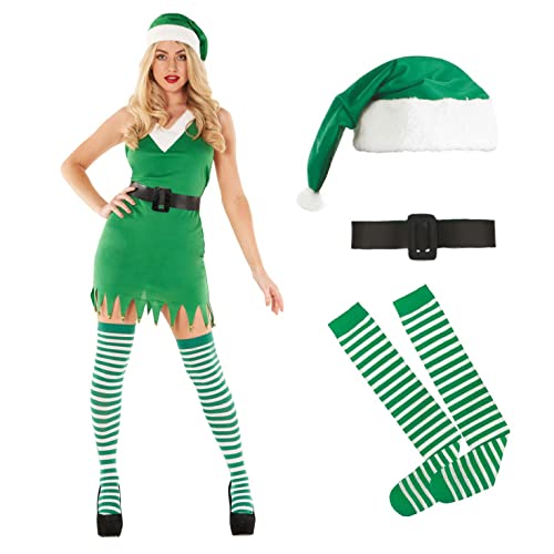 Fun Shack Disfraz Mujer Elfo, Disfraz Duende Navidad Mujer, Traje Elfo Mujer, Elfo Disfraz Mujer, Disfraz Navidad Mujer Sexy, Disfraz Mujer Navidad Talla S