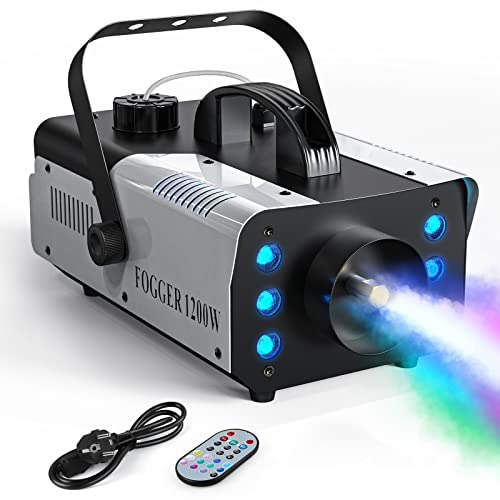 1200W Máquina de Humo con Luces Controlables,UKing RGB Maquina Niebla con Control Remoto y Tanque de 1L para Bodas, Fiestas, Teatro, Discoteca