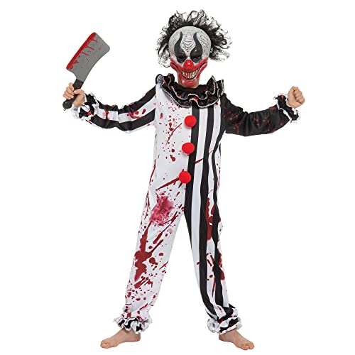 Spooktacular Creations Disfraz de payaso asesino Boy Boy Bleeding, disfraz de payaso slasher de terror para fiestas de vestir de Halloween, fiesta temática de miedo, papel de payaso asesino jugando-l