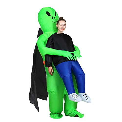 leiruo Disfraz alienígena verde Carry People con capa Halloween Me Disfraz divertido inflable para fiesta cosplay traje carnaval disfraces (adulto), 150-190 cm