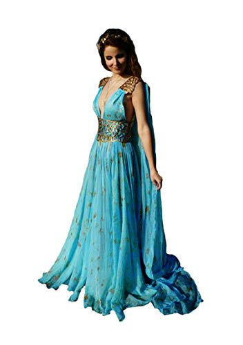 Binwwe Disfraz largo de Daenerys Targaryen para mujer, color azul, para disfraz de dama, fiesta de Halloween