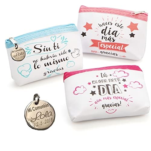 Lote de 10 Monederos Frases Originales - Monederos con Frases Divertidas para Bodas, Bautizos y Comuniones.PERSONALIZADO con charm para recuerdos y detalles