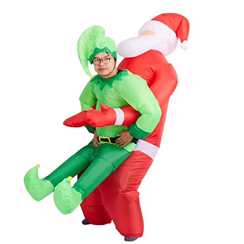 THE TWIDDLERS Disfraz Hinchable de Papá Noel y Elfo, Disfraz Elegante de Papá Noel Hinchable - para Adultos de hasta 2 Metros