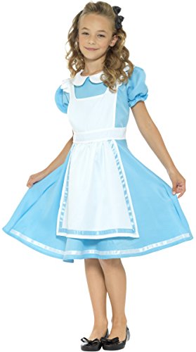 Smiffys-45962S Disfraz País de las Maravillas, con vestido, delantal cosido y diadema, color azul, S-Edad 4-6 años (Smiffy's 45962S)