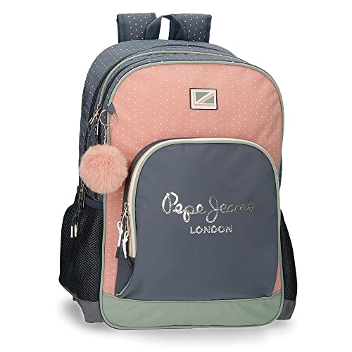 Pepe Jeans Laila Mochila Escolar Doble Compartimento Adaptable a Carro Azul 32x45x15 cms Poliéster 21,6L