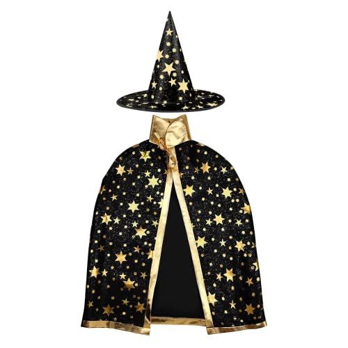 Anguxer Disfraces de Halloween capa de mago de bruja con sombrero, disfraz de Halloween para niños, capa de bruja para niños, para niños niña disfraz de cosplay ​fiesta