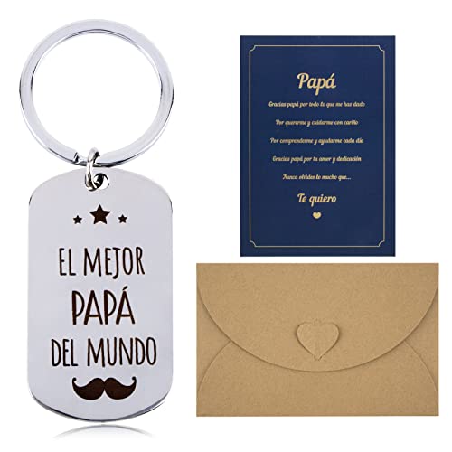 GEBETTER Regalo Día Padre 1*Llavero Original + 1*Tarjeta Felicitación Papá Te Quiero + 1*Sobre Marrón, Regalo para el Mejor Papá del Mundo, Regalo Padre Navidad Cumpleaños Hombre (Papá)