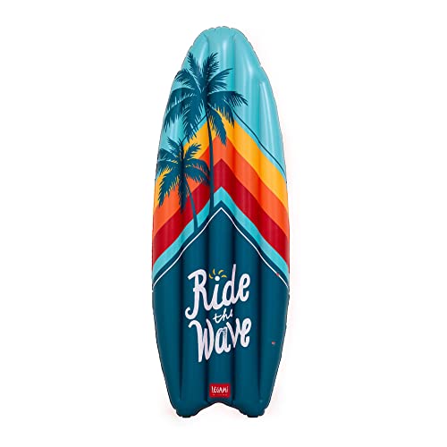 Legami- Good Vibes Colchón Hinchable con Forma de Tabla 70 x 173 cm, de PVC, Tema Surf, Peso máximo 90 kg, 2 cámaras de Aire, Playa o Piscina y Pool Party, 14 años, Color, Unica (MATT0007)
