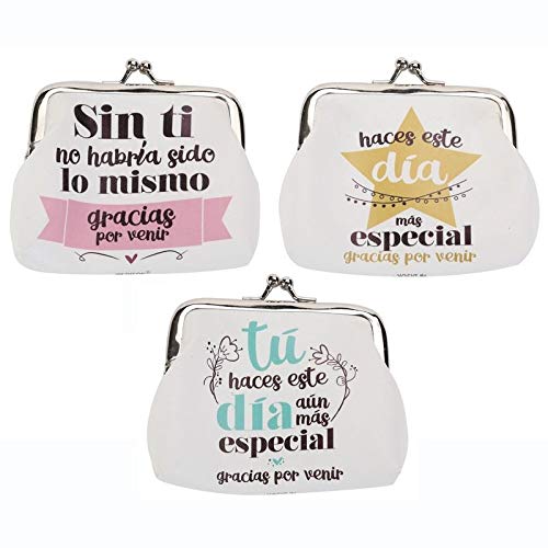 Lote de 24 Monederos Frases'GRACIAS POR VENIR' - Monederos con Frases Divertidas para Bodas, Bautizos y Comuniones. Monederitos y Carteras Originales para Recuerdos y Detalles Originales