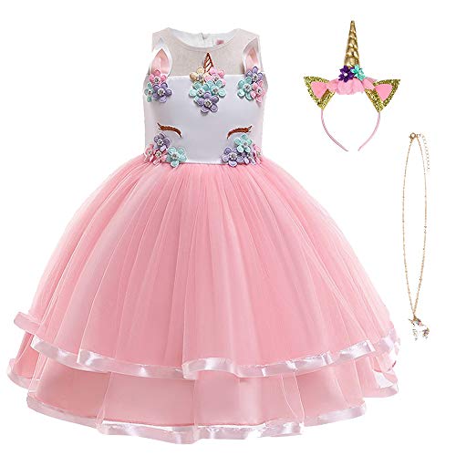 URAQT Disfraz Unicornio Niña, Vestidos Unicornio Niña, Disfraz de Princesa, para Fiesta de Cosplay, Boda, Partido,Vestido de Princesa 120 cm