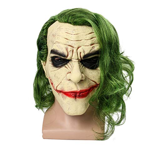 Bsopem Máscara de Halloween Joker, máscara de látex de Halloween con luz LED y peluca de pelo, para disfraz de fiesta de Halloween