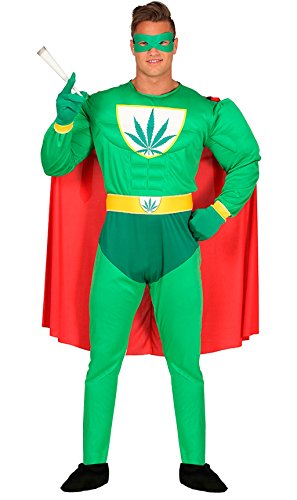 Guirca- Disfraz adulto superhéroe marijuana, Multicolor, Talla 52-54 (88276.0)
