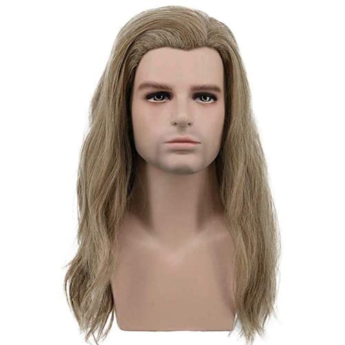 LSOAARRT Peluca larga y rizada para hombre, rubia y marrón claro, peluca de Cosplay de Halloween, peluca de fiesta de disfraces de Anime