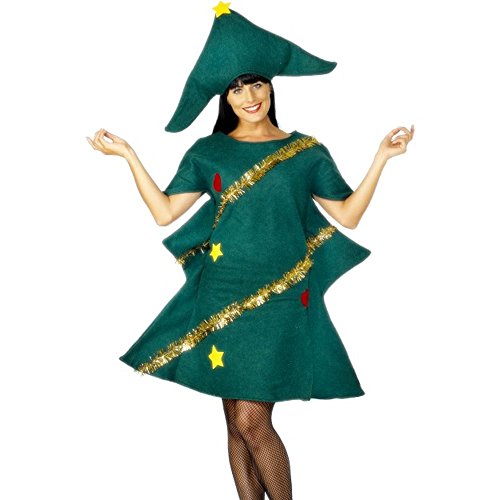 Smiffys-28265 Disfraz de árbol de Navidad, con túnica y Gorro, Color Verde, Tamaño único (Smiffy'S 28265)