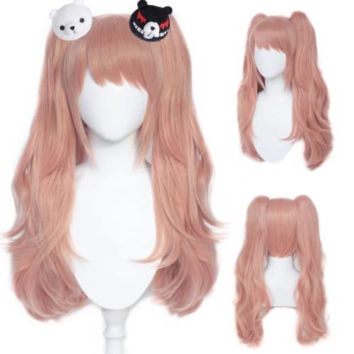 Liamiona Enoshima Junko con clips de oso, peluca de Anime Cosplay, peluca de pelo sintético resistente al calor, peluca de juego de rol