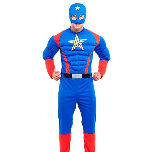 AC – Disfraz de superhéroe estrella - Fabricado de fibra sintética - Incluye: Mono y Mascara - Ideal para disfrutar de festividades con disfraces - Color Azul/Rojo - Talla M