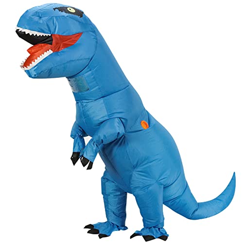 Zi Xi & Zi Qi Inflable T-Rex Dinosaurio, Disfraz Dinosaurio Divertido Vestido Marrón Cable USB Blow Up Party Cosplay Disfraces para Adultos (Azul)
