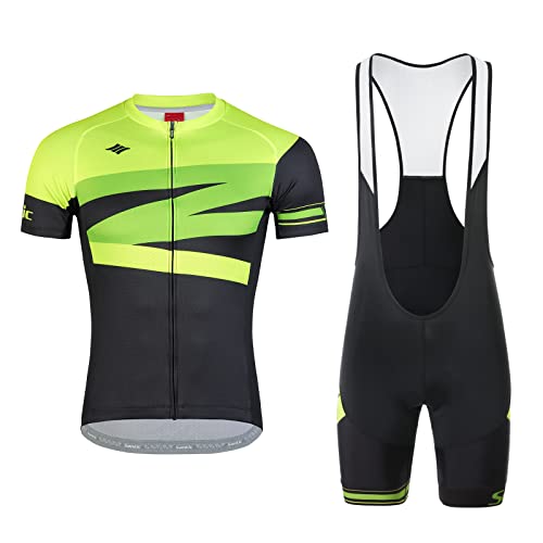 Santic Conjunto Ciclismo Hombre MTB Maillots Manga Corta Bodies Ropa Bicicleta Acolchado Culotes Transpirable Verde M