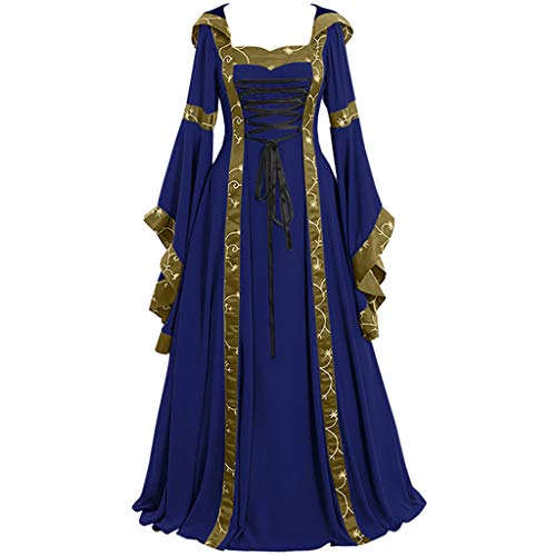 riou Disfraces Medievales Mujer Elegantes Talla Grande Color Sólido Gótico Vestido de Fiesta Manga Media Llamarada Disfraz Princesa Gotico Palacio Halloween Disfraz Bruja