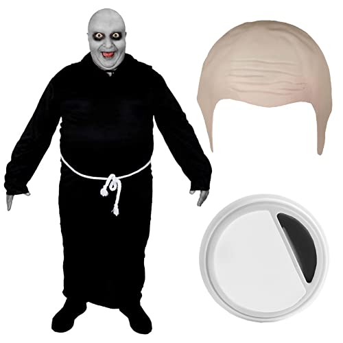 Disfraz DE TÍO ENCONARSE Calvo Incluyendo Gorro Calvo Y Pintura Facial CASA SEÑORIAL GÓTICA Disfraces DE Halloween TÚNICA Negra, Gorro Calvo Y Pintura Facial EN XX-Grande