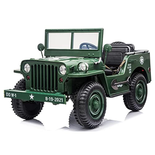 ATAA Commander 24v 3 plazas - Verde - Coche eléctrico para niños con batería de 24v y Mando para Padres, Ruedas de Goma, Asiento de Polipiel, 4 Motores, Coche Estilo Militar Super Grande