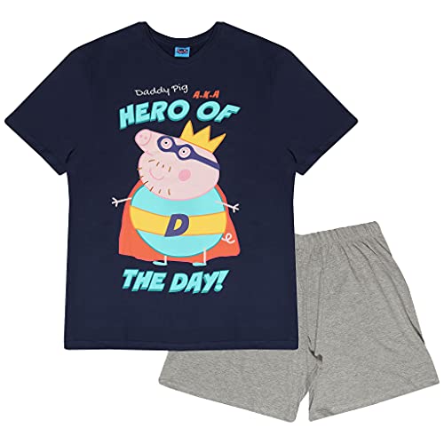 Peppa Pig Papá Cerdo héroe de la jornada Pijamas Set Corto de Hombres La Marina De Guerra/Gris Brezo M