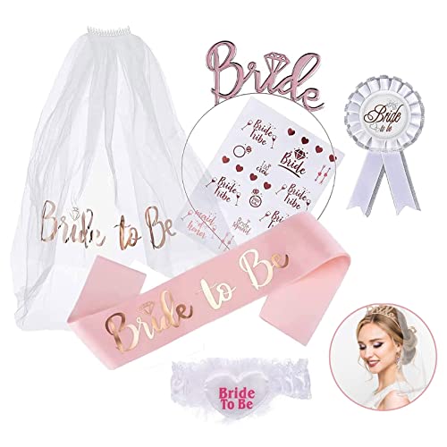 DOKEI 6 piezas Despedida de Soltera Accesorios Bride to Be Banda Velo Novia Despedida Tatuajes Insignia Bride Diadema Corona Boda Hen Party Decorations