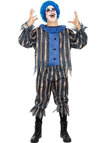Funidelia | Disfraz de payaso terrorífico para hombre Payaso, Payaso Asesino, Halloween, Terror - Disfraz para adultos y divertidos accesorios para Fiestas, Carnaval y Halloween - Talla M - Granate