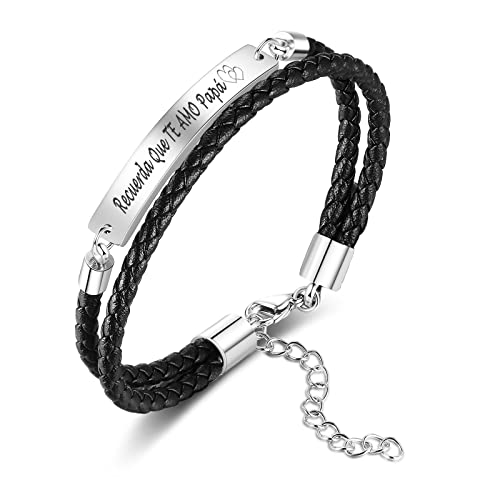 Lwkeay Regalos para Padres Papá Pulsera - Regalo del Día del Padre，Papa con Grabado Recuerda Que TE AMO Papá, Dad cuero Pulsera，Para papá regalo
