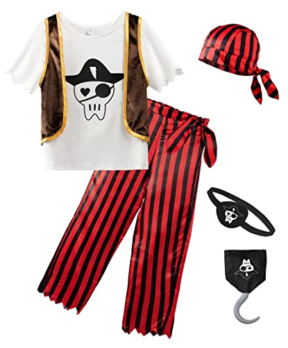 ReliBeauty Disfraz Pirata Niño Disfraces Piratas Halloween Carnaval con Accesorios 10 años, 140