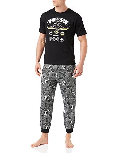 Harry Potter Conjunto de pijama Quidditch para hombre, producto oficial, regalos para hombre, Negro, XS