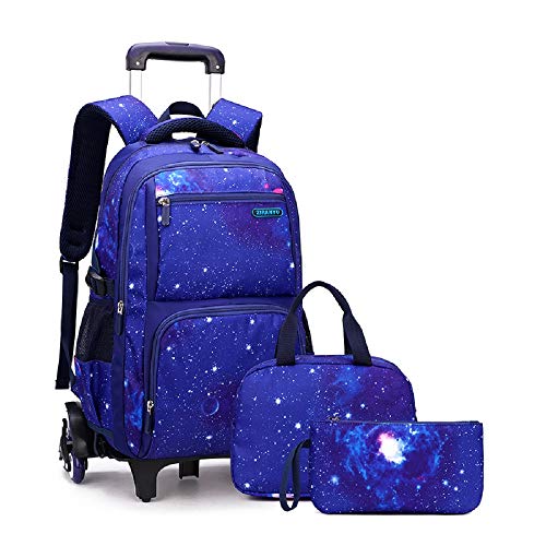HTgroce Mochilas Escolares con Carro 17 inch Mochila Escolar con Ruedas Niña Niños Escuela Primaria Mochilas Juveniles con Carrito Escolares, 3 in 1 Llevar Ionchera y Estuche para lápices.
