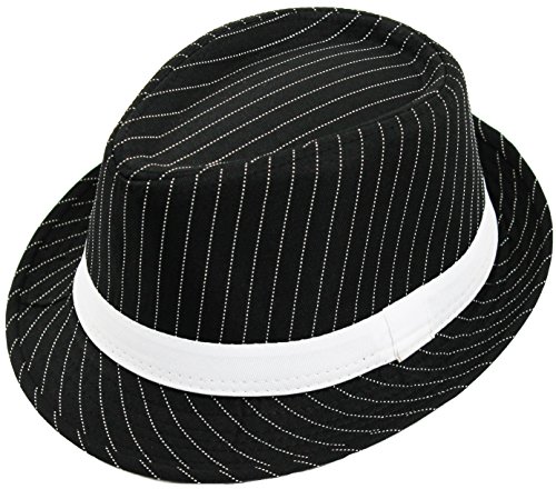 Sombrero Trilby de Lujo con Rayas Blancas y Banda Blanca Estilo Gangster de 58 cm