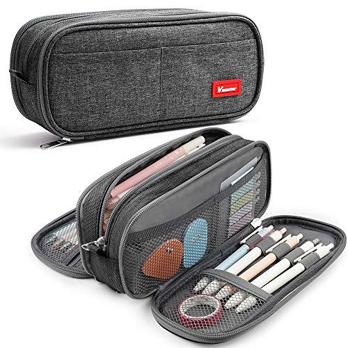 Vnieetsr Estuche de Lápices de Gran Capacidad, Estuche Escolar con 3 Compartimentos Estuches Organizador Portalapices Estuche de Maquillaje para Niña Niños Adolescentes Estudiantes(Gris)