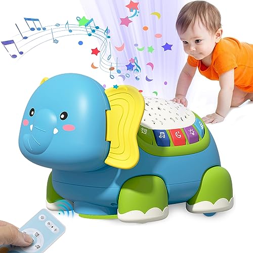 Funsland Juguetes Musicales para Bebés, Juguete Gateo Elefante con Luces de Música y Proyectores, Divertido Desarrollo Temprano Educativo Juguete Infantil, Regalos Originales Bebes 1 2 3 Años, Azul