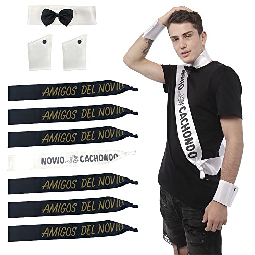 Bandas Despedida Soltero, Bandas Despedida Soltero, Fajas de Satén para Novio y Sus Amaigos, Kit de Accesorios de Tema Groom para Fiestas y Disfraces (Negro y Blanco)
