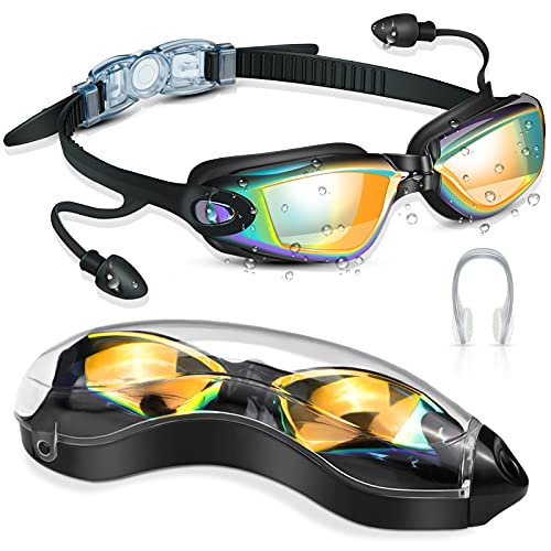 DAWINSIE Gafas de Natació, Gafas Natacion Mujer Hombre, Gran Angular de 180°, Antivaho, Protección UV Gafas de Unisex Buceo con Pinzas para la Nariz, Tapones, los Oídos y Caja