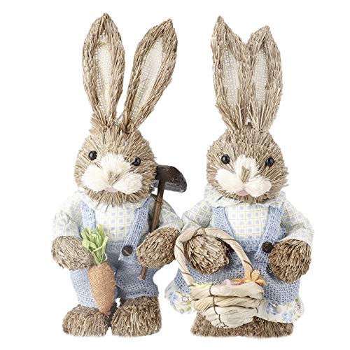 Almabbg 2 adornos creativos de conejito de paja de Pascua, conejito de paja de simulación de Pascua, conejo de paja artificial para decoración de escritorio de jardín de Pascua