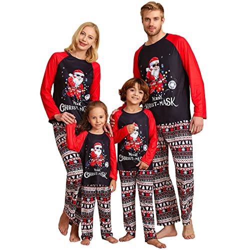TFDYT Pijamas Navidad Familia Conjunto, Pijamas Navideños Familiares, Pijama Familiar a Juego Hombre Mujer Parejas Niños Invierno 2 Piezas Ropa de Domir Estampado de Papá Noel Fútbol