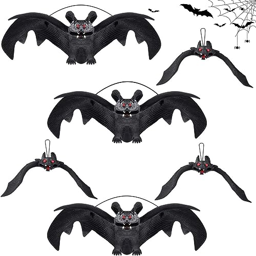 6 Pcs Halloween Decoracion Murciélagos, Murciélagos Colgantes de Goma Realista, 3D Decoraciones Colgantes Murciélago, Murciélagos de Goma 3D para Decoracion Fiesta Halloween
