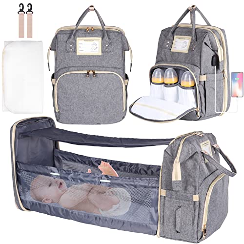 Ohotter Mochilas de Pañales Grande, Mochila Cambiador Mamá Multifuncional Gran Capacidad Bolsos con USB de Viaje, Impermeable Bolsas unisex con Cambiador Portátil y Correas para el Cochecito