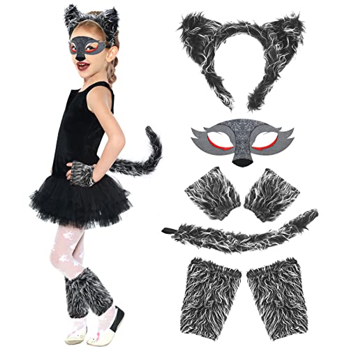 vamei Orejas de Lobo Disfraz de Lobo Mascara de Lobo Disfraz de Animal Diadema de Lobo Cola y Pata para Fiesta de Cumpleaños Cosplay Disfraz de Halloween Navidad Accesorios para Niños y Adultos
