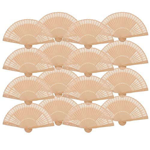 100 Abanicos de madera natural calada para bodas. Abanicos en caja de cartón individual para detalles a invitados en fiestas de verano, bodas, bautizos, comuniones o eventos con calor (100)